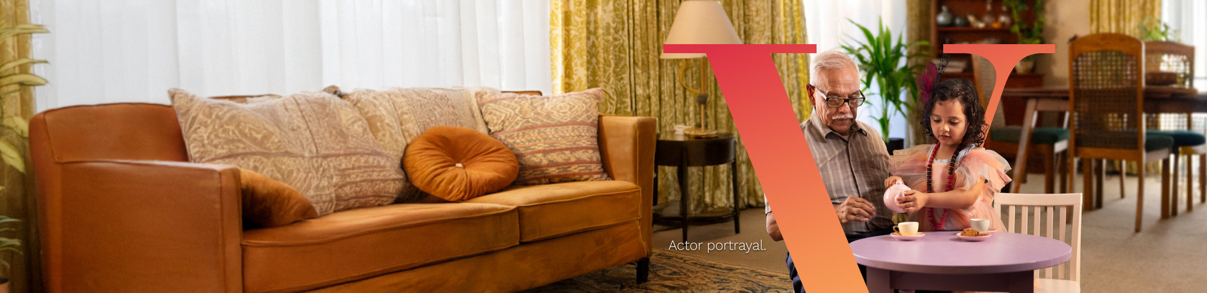 Man having a tea party with his young granddaughter, with Pluvicto V