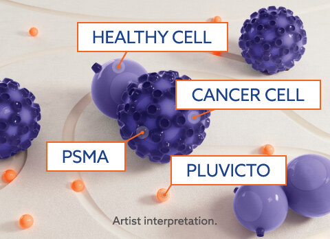 PLUVICTO,healthy cells, and PSMA+ cancer cells.